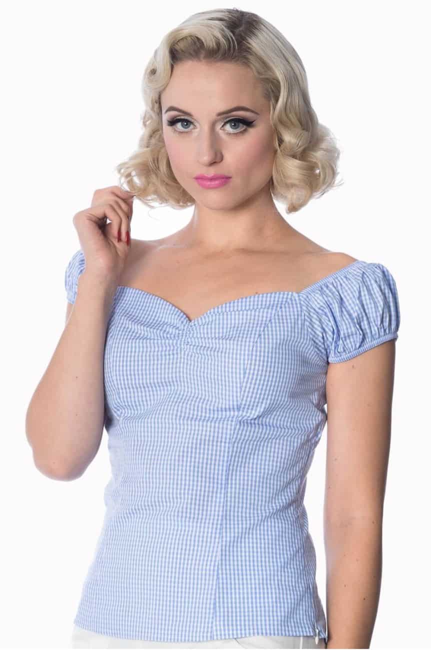 Haut vintage vichy bleu