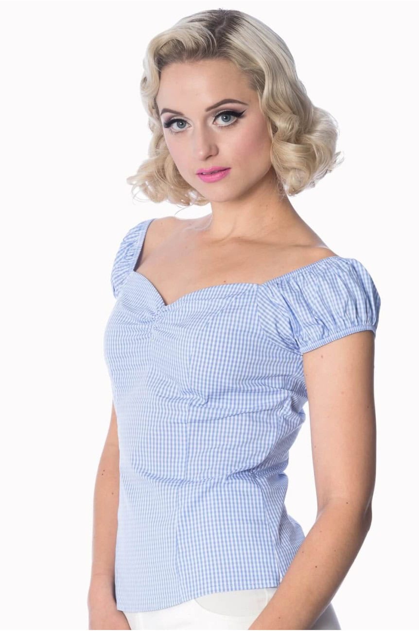 Haut rockabilly vichy bleu