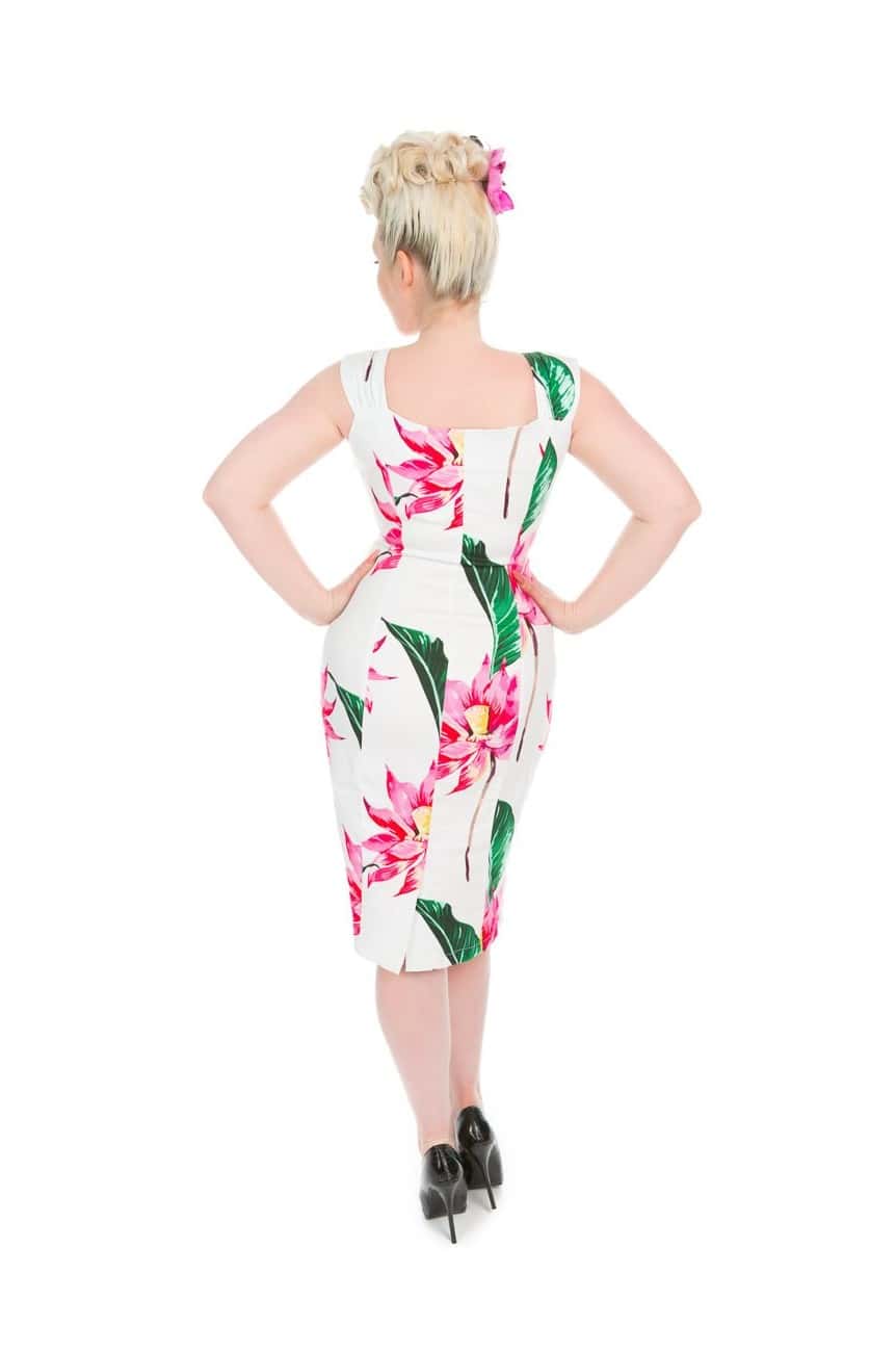 Robe crayon blanche motif floral