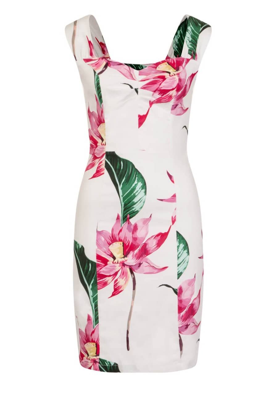 Robe crayon blanche motif floral