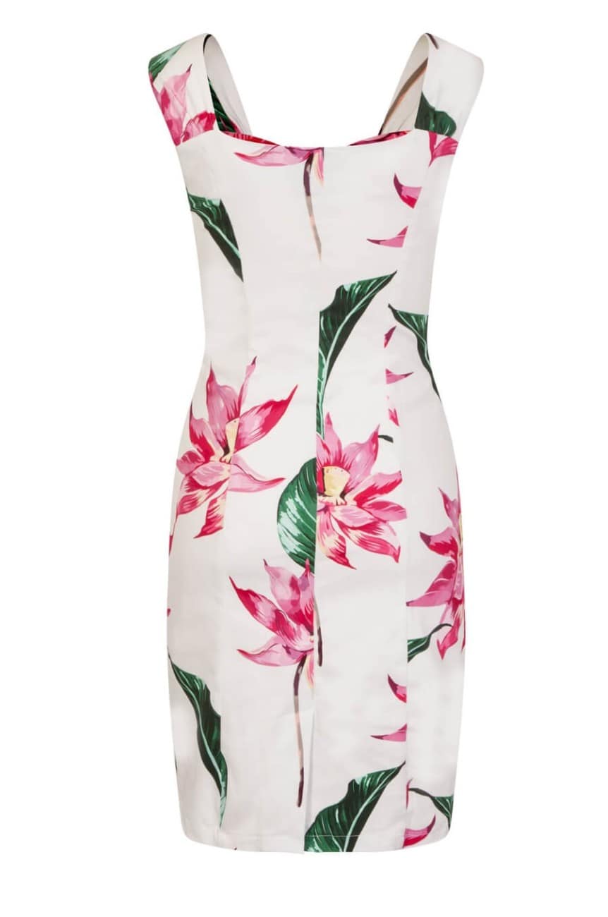 Robe crayon blanche motif floral