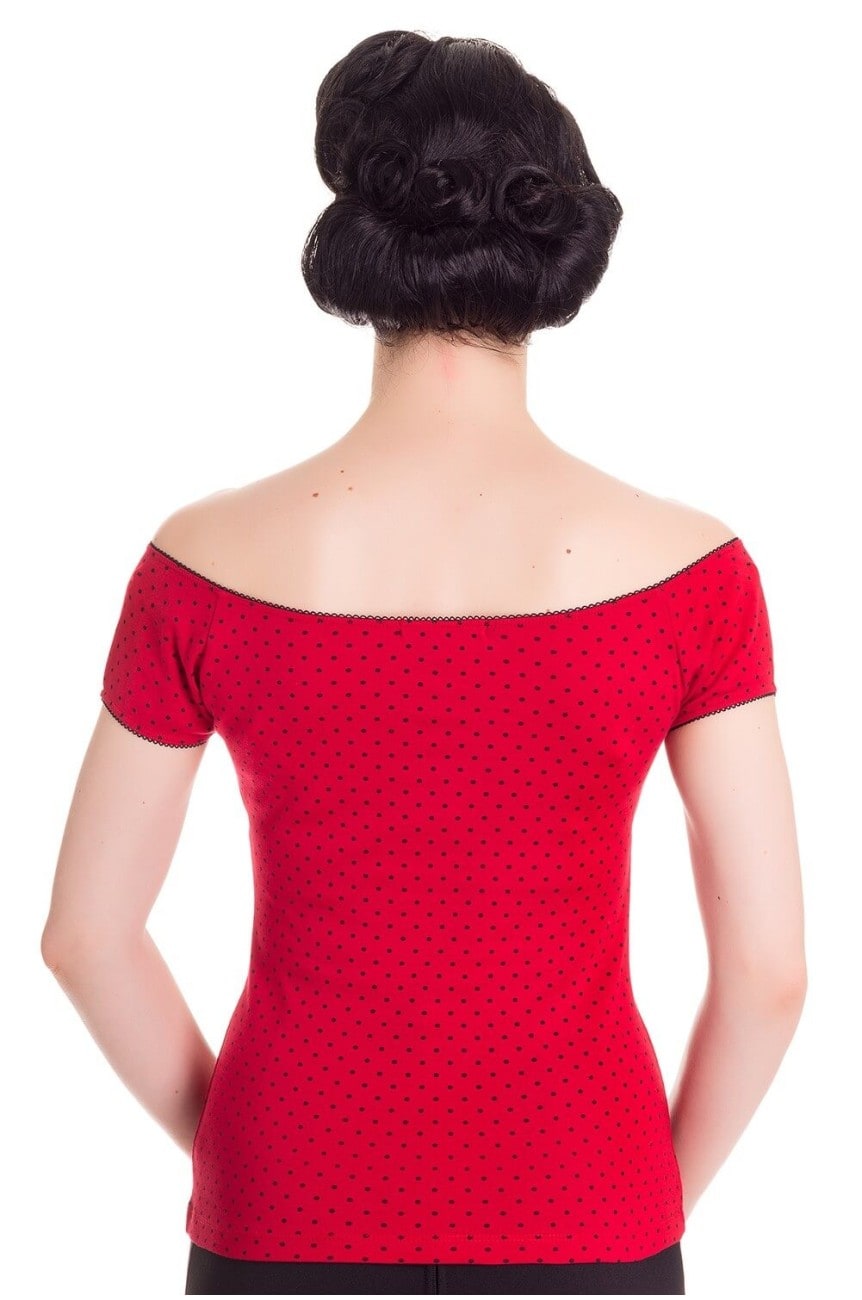 Haut col bateau rouge a pois