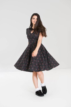 Robe hell bunny swing noire a cerises et pois