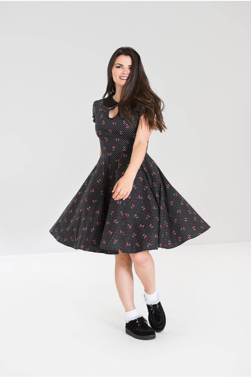 Robe hell bunny swing noire a cerises et pois