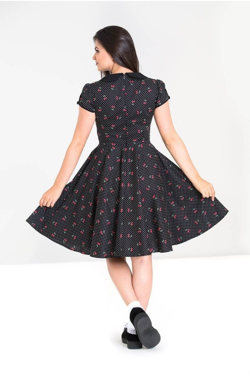 Robe noire a cerises et pois vintage