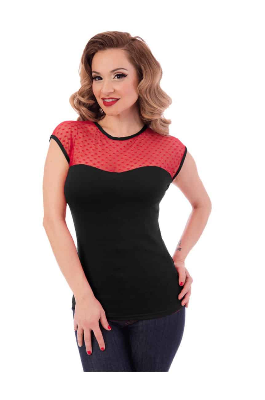 Haut noir et rouge rock