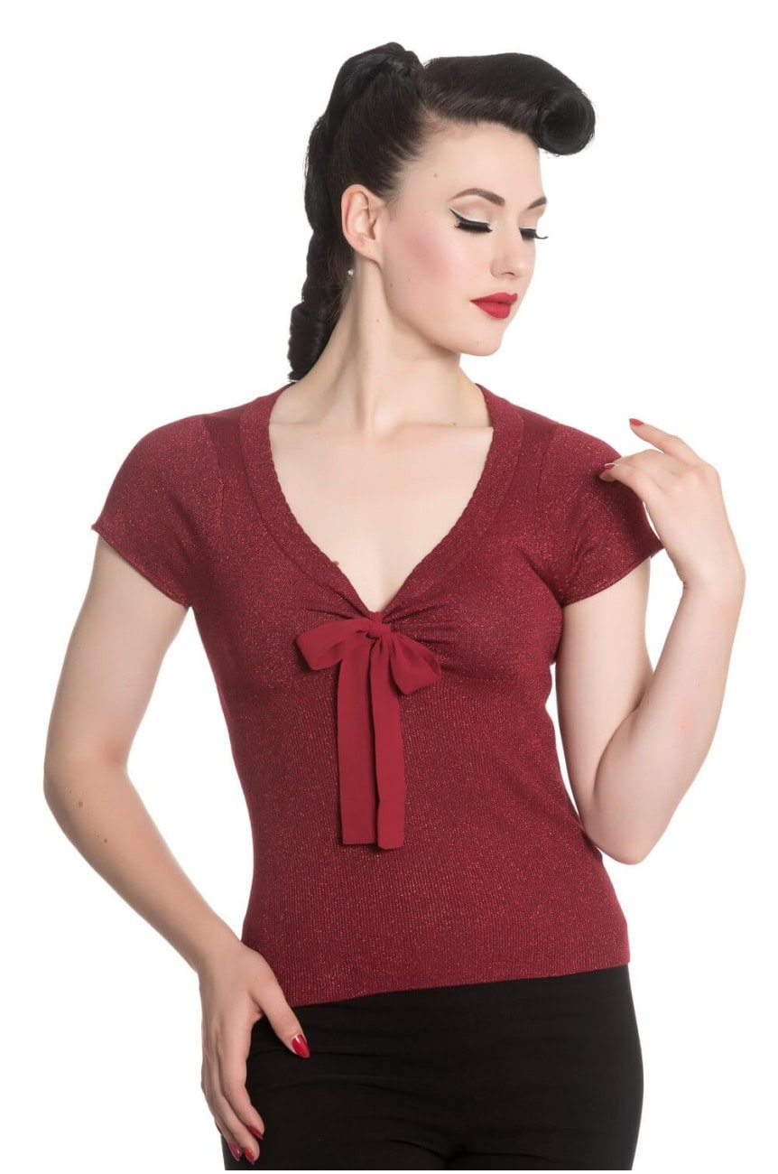 Haut en lurex vintage rouge-Hell bunny