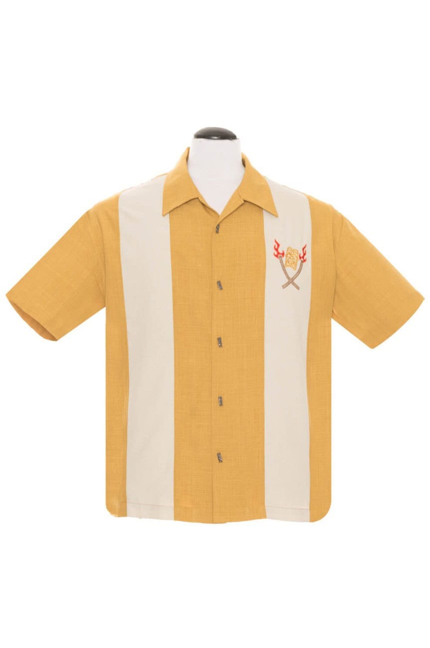 Chemise rockabilly tiki moutarde