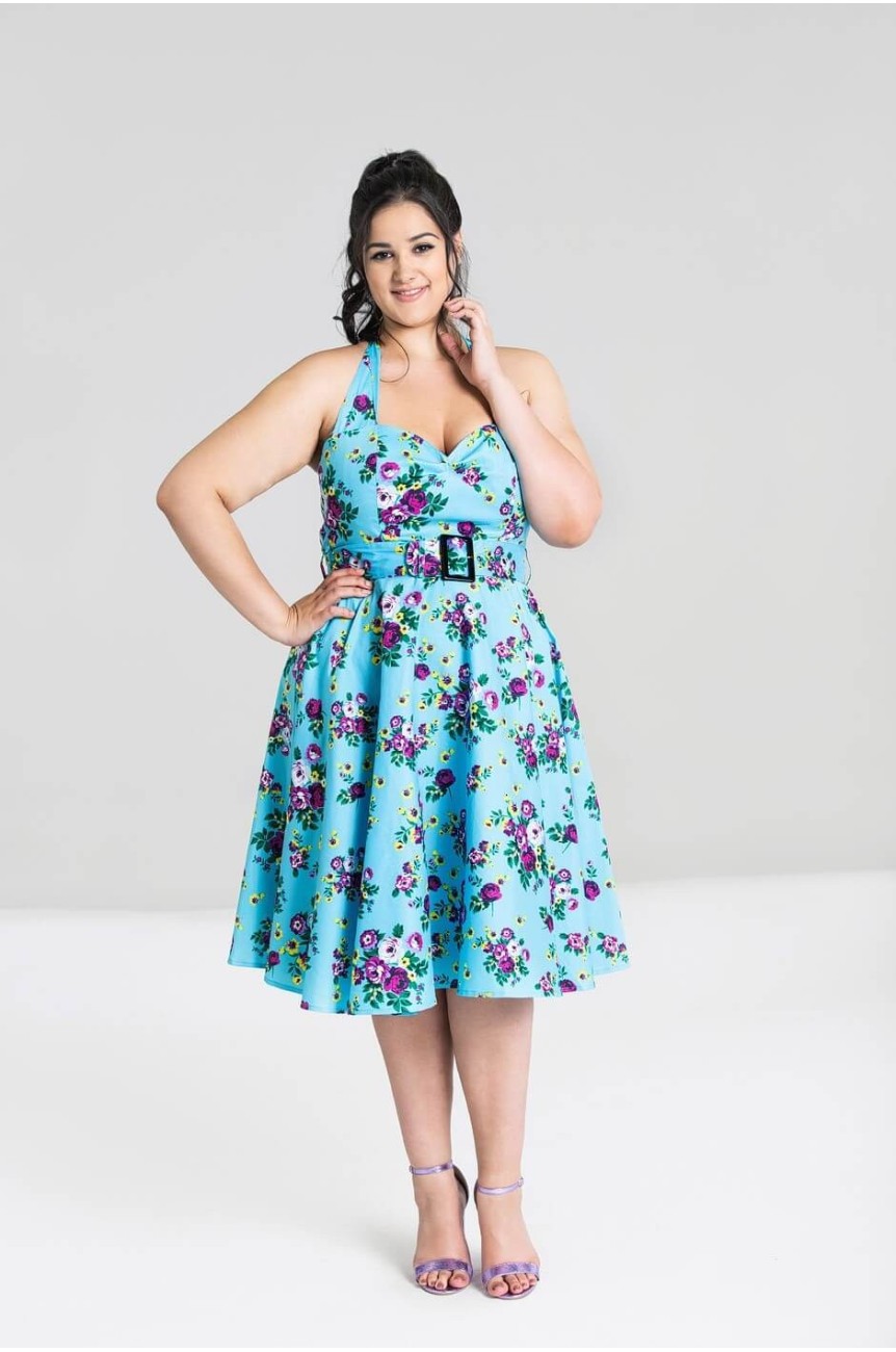 Robe pin up bleue fleurie hell bunny