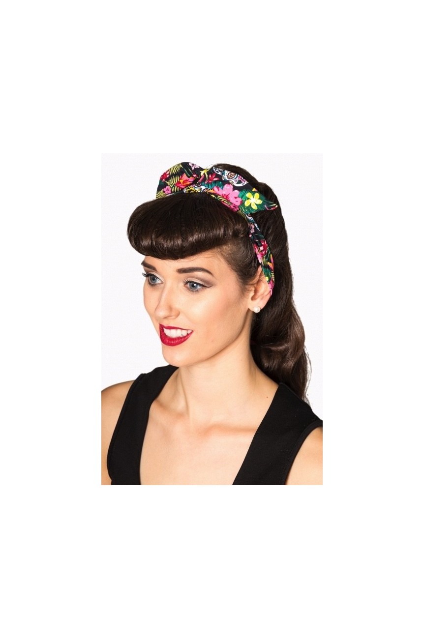 Bandeau cheveux tete de mort et fleurs