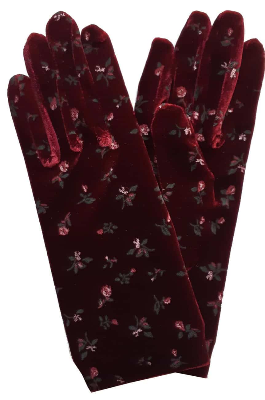 Gants en velours a fleurs