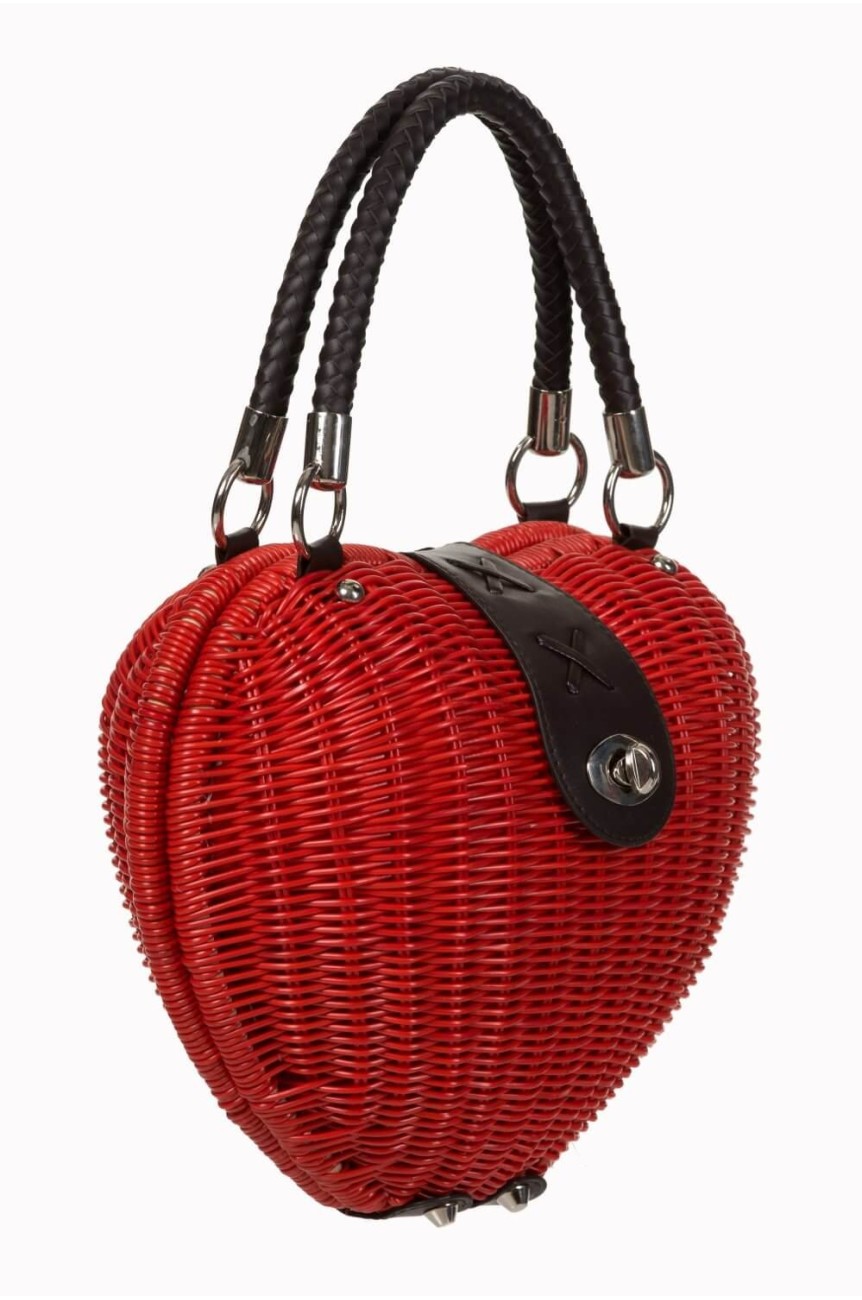 Sac coeur vintage en osier rouge