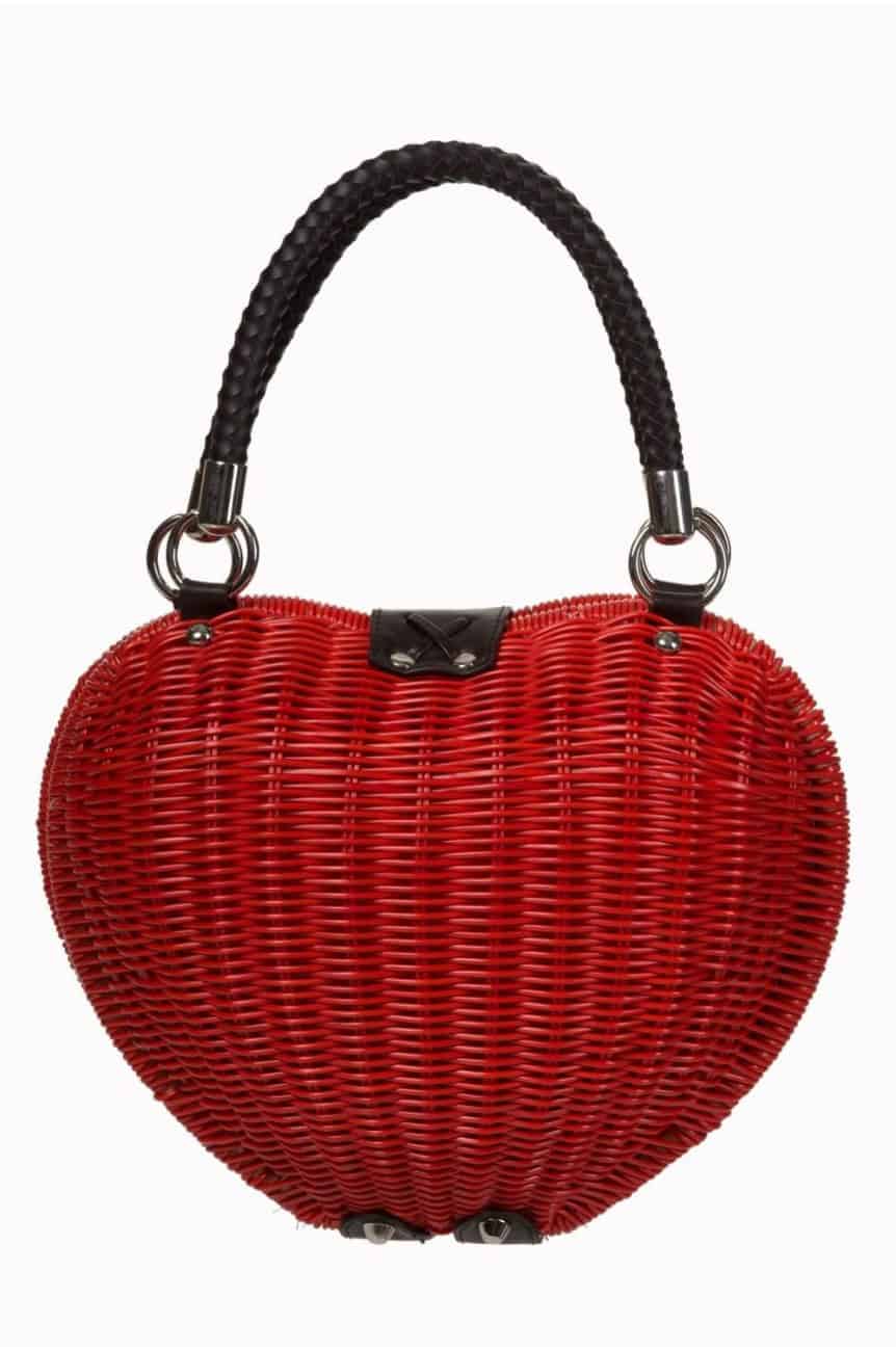 Sac coeur vintage en osier rouge