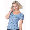 Haut rockabilly cerise vichy bleu