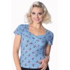 Haut rockabilly cerise vichy bleu