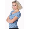 Haut rockabilly cerise vichy bleu