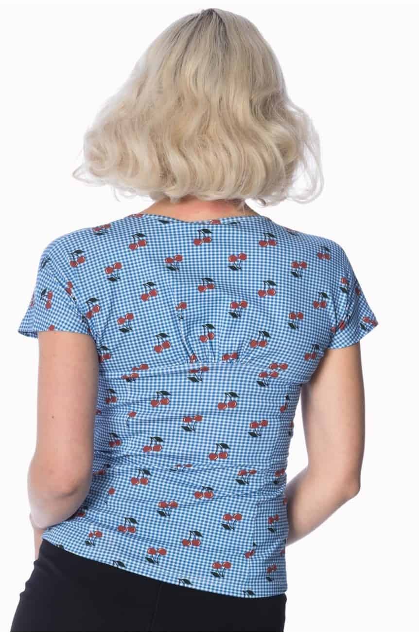 Haut rockabilly cerise vichy bleu