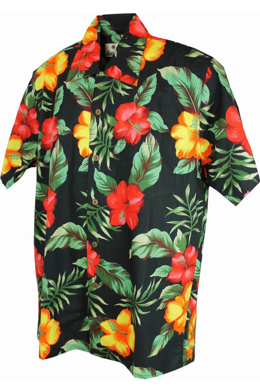 Chemise Hawaïenne Surf hibiscus et palmes