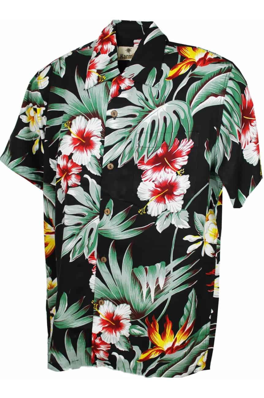 Chemise hawaïenne hibiscus et strelitzia