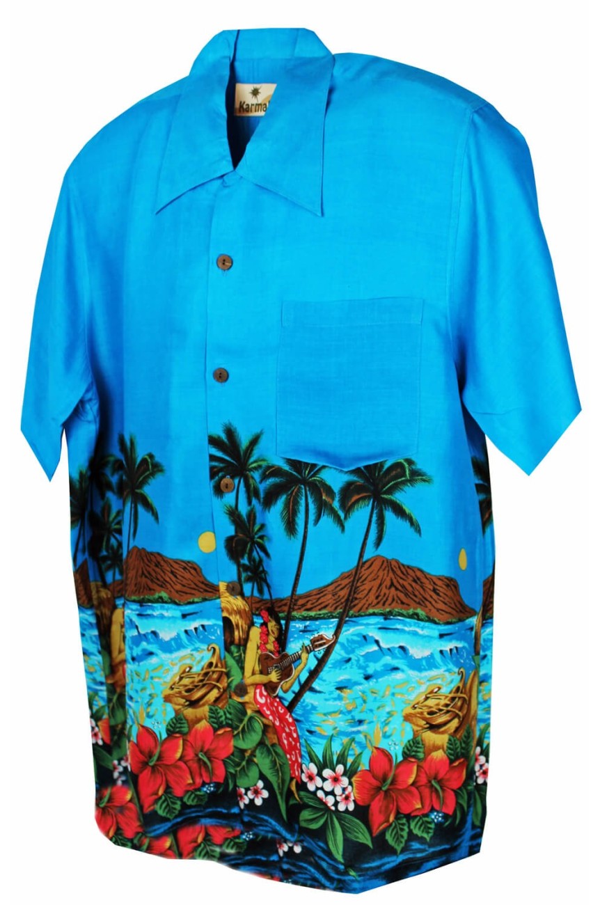 Chemise hawaïenne bleue palmiers