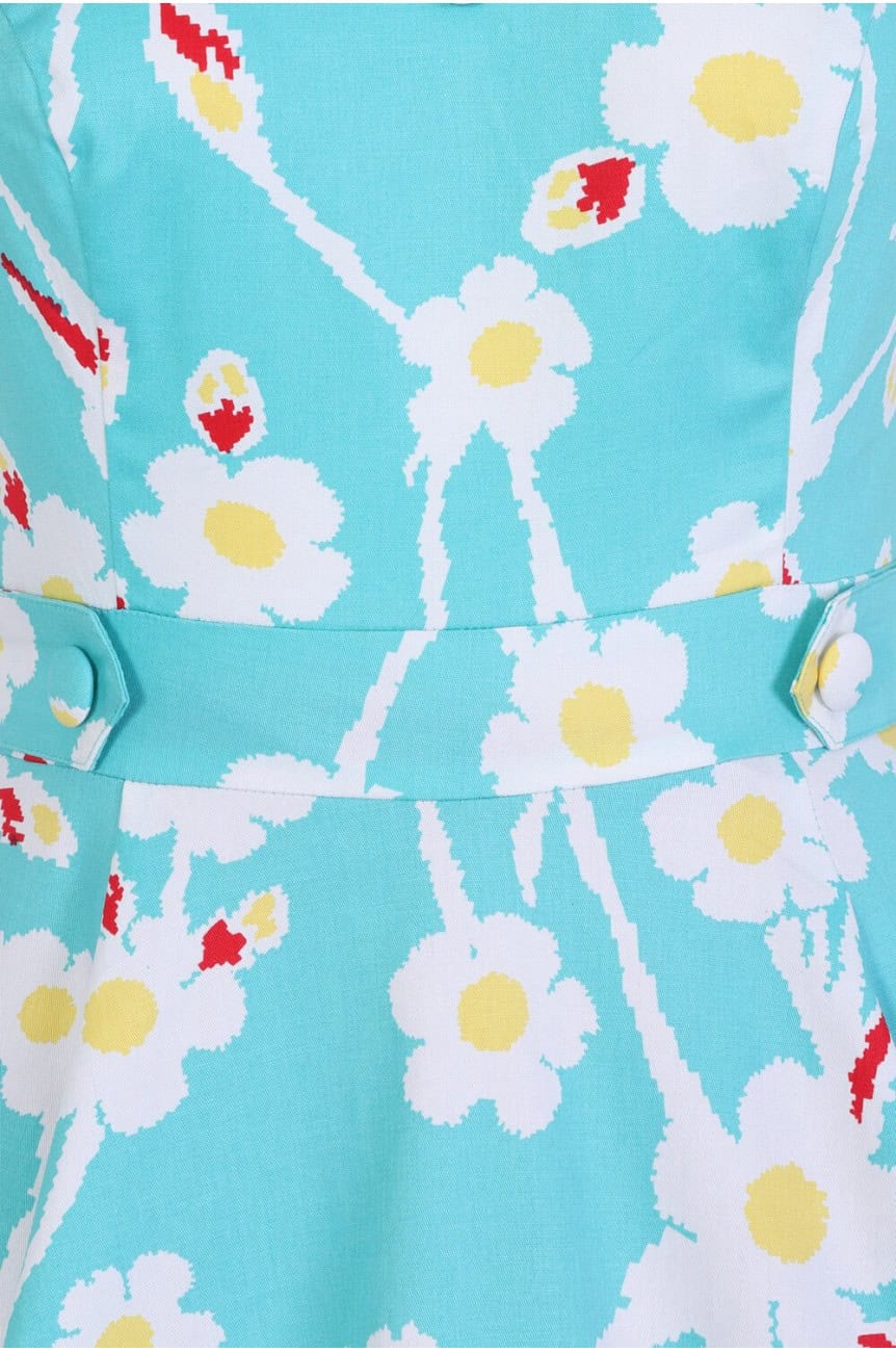 Robe pin-up bleue a fleurs