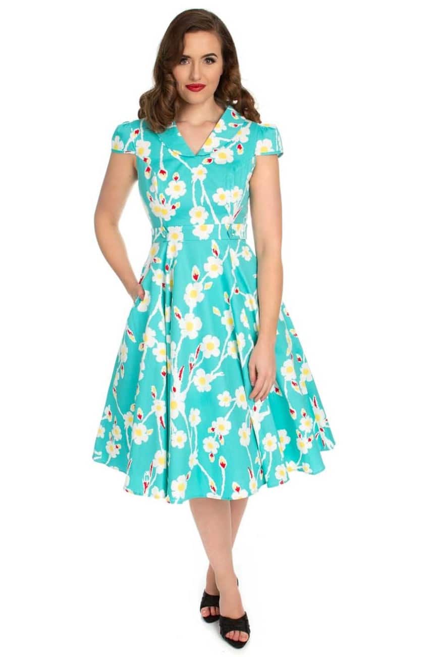 Robe swing bleue a fleurs