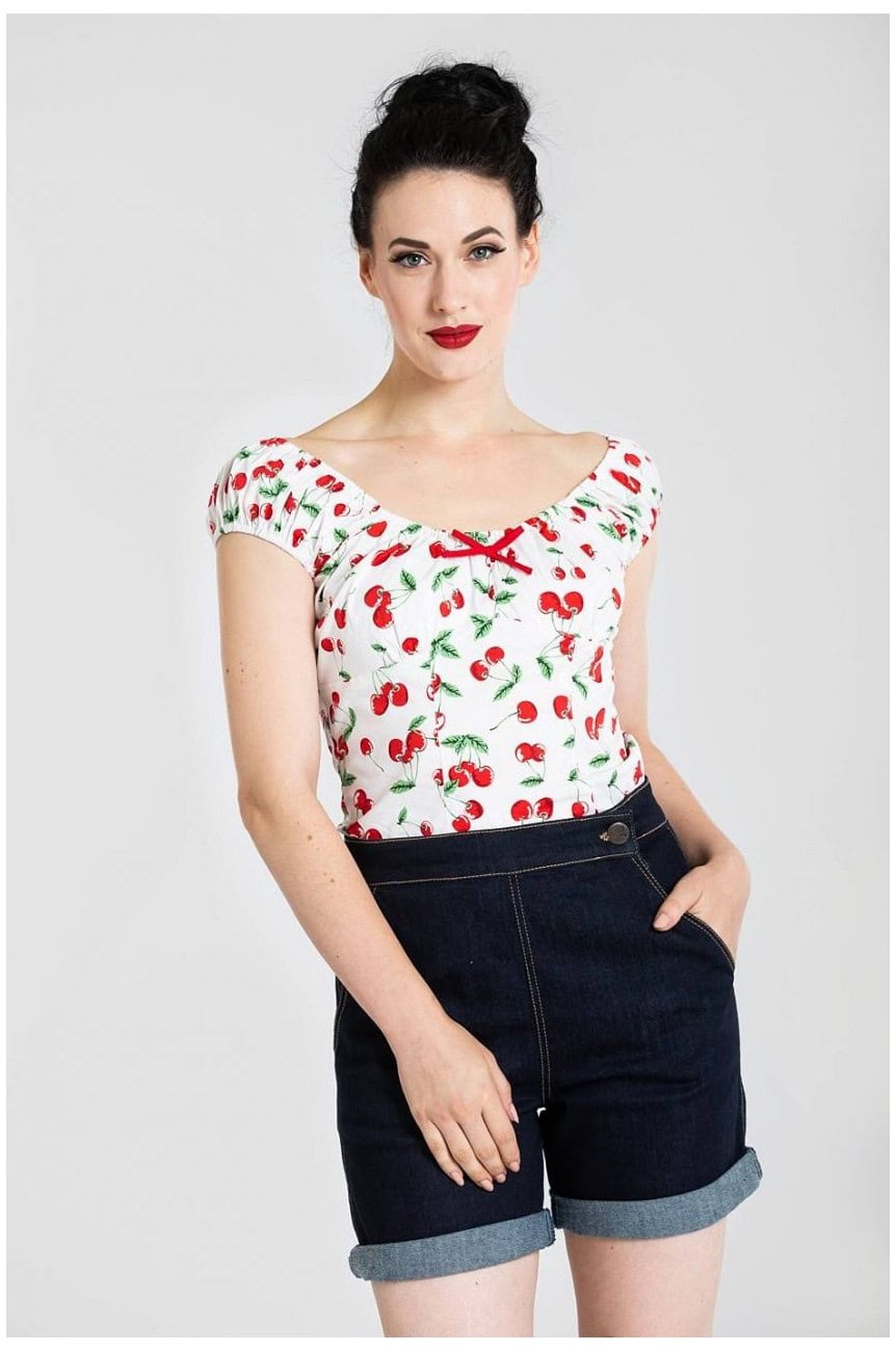 Haut cerises pin-up blanc