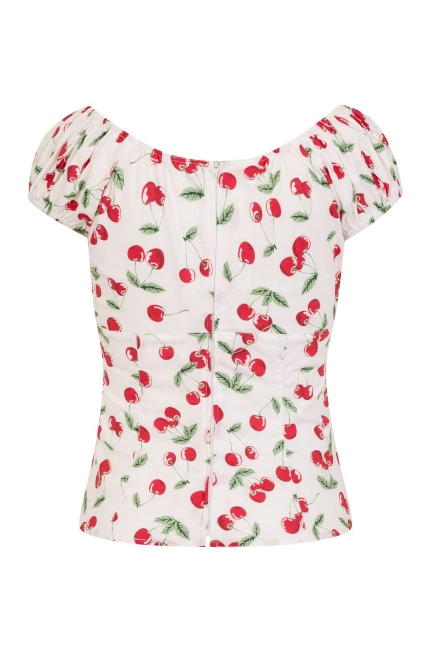 Haut cerises pin-up blanc hell bunny