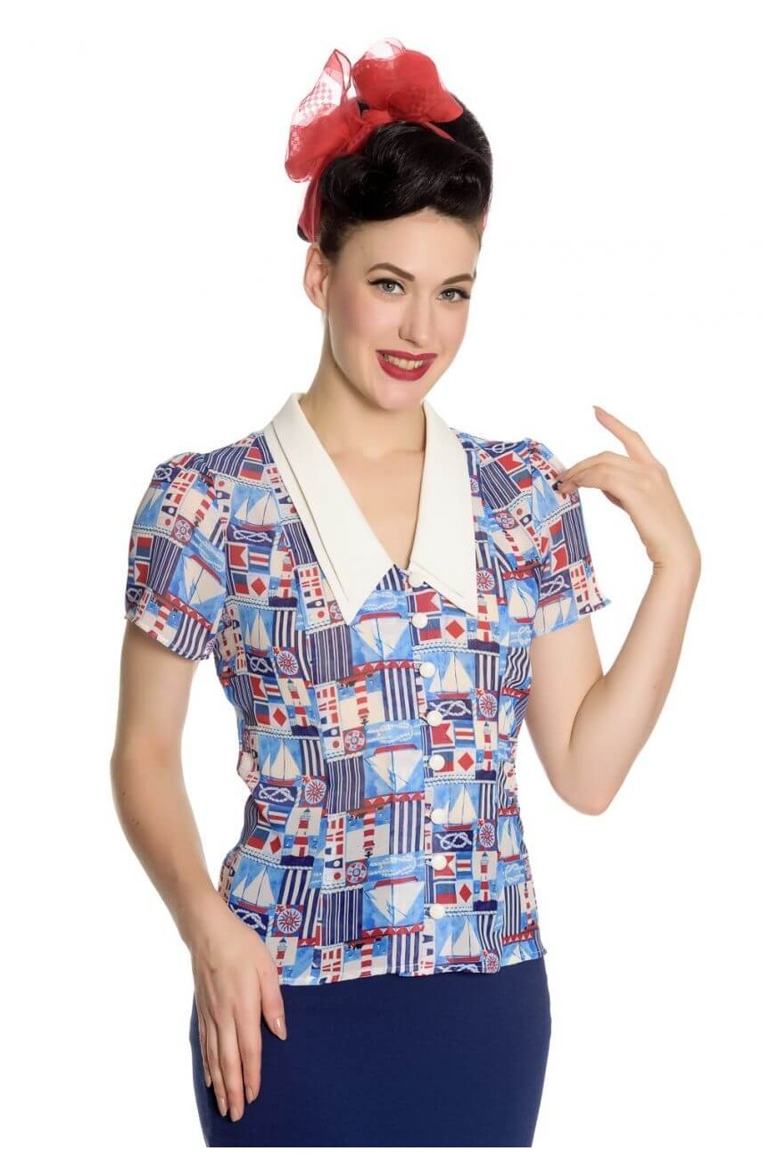 Blouse vintage imprimé nautique