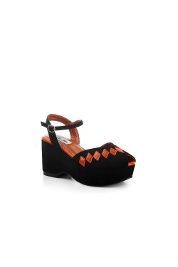 Chaussure compensée noire rétro
