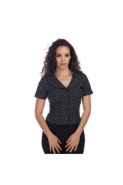 Blouse rétro noire à pois