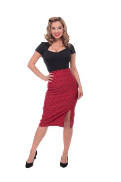 Jupe crayon taille haute rouge a pois