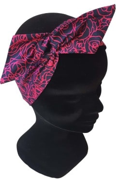 Bandeau cheveux vintage fleur bleu et bordeaux