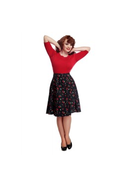 Jupe swing imprimé cerise et fleurs de cerisier