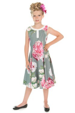 Robe retro enfant fleur grise