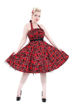 Robe tartan rouge longue flockée