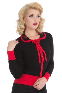 Cardigan rouge et noir brodé de roses