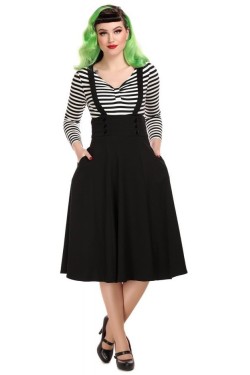 Jupe swing taille haute a bretelles