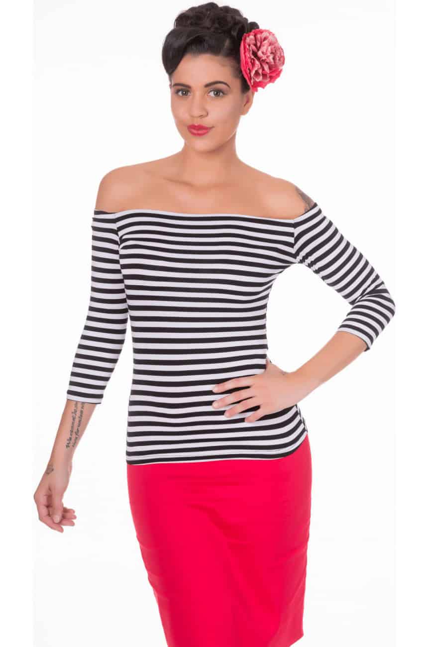 Haut rayé décolleté bateau manches 3/4