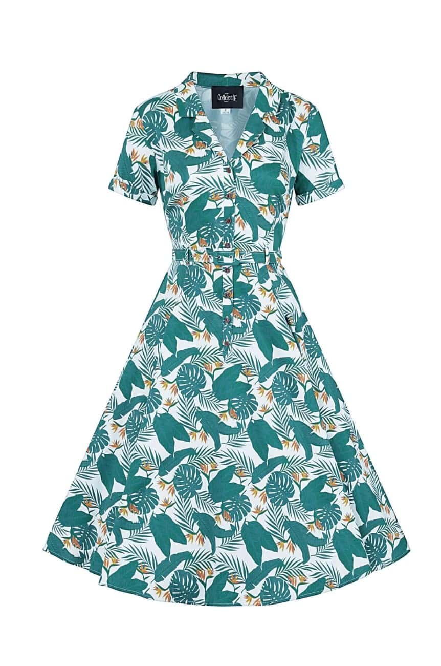 Robe vintage bleue motif tropical