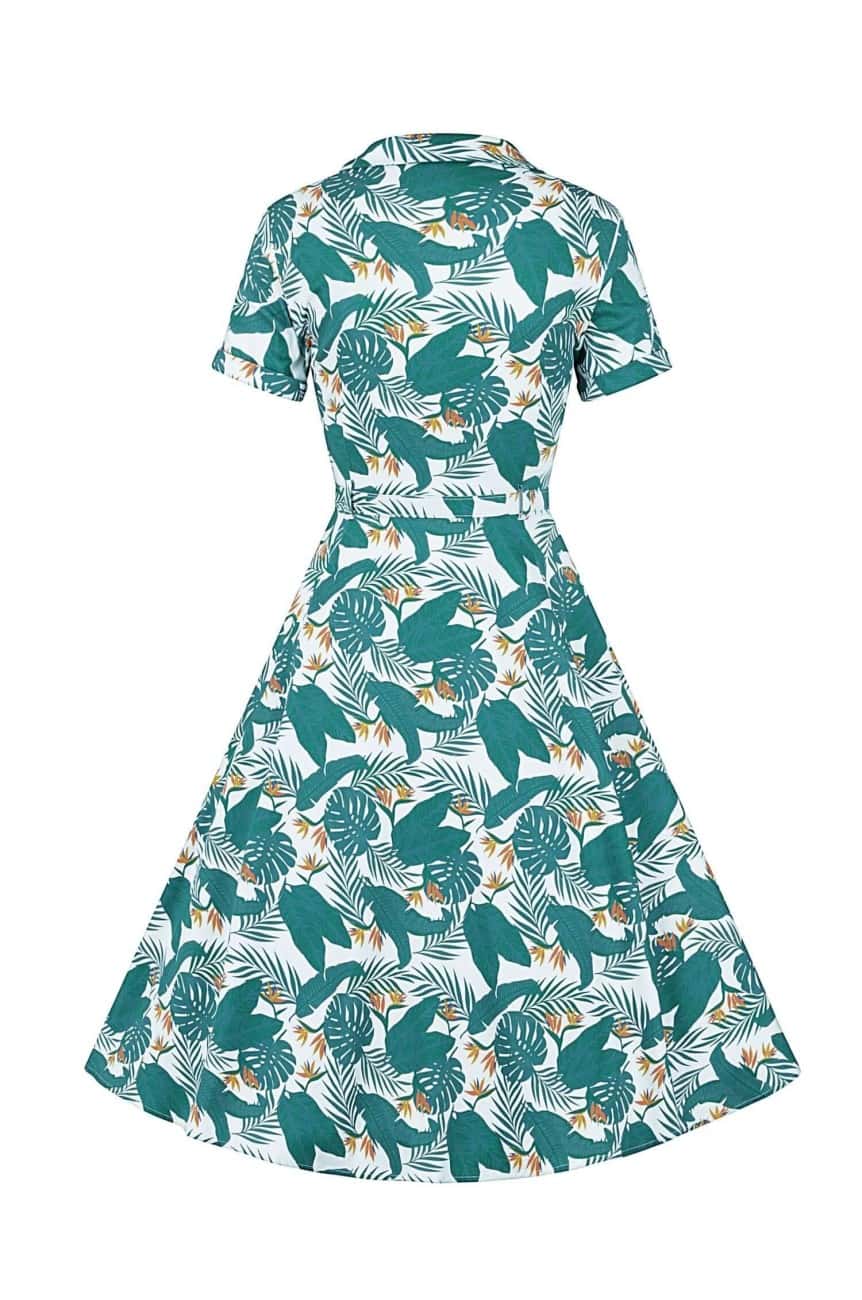 Robe vintage bleue motif tropical