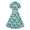 Robe vintage bleue motif tropical