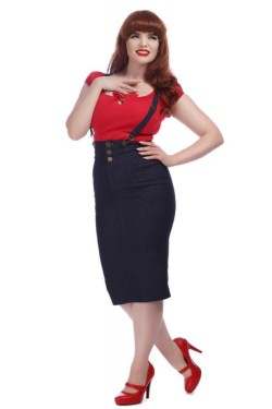 Jupe salopette taille haute jean bleu