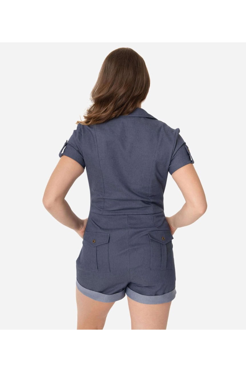 Combishort en jean bleu