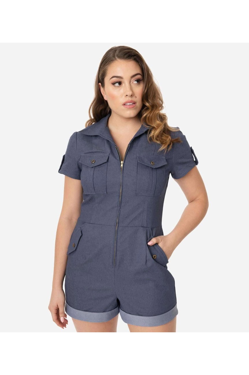 Combishort en jean pin-up