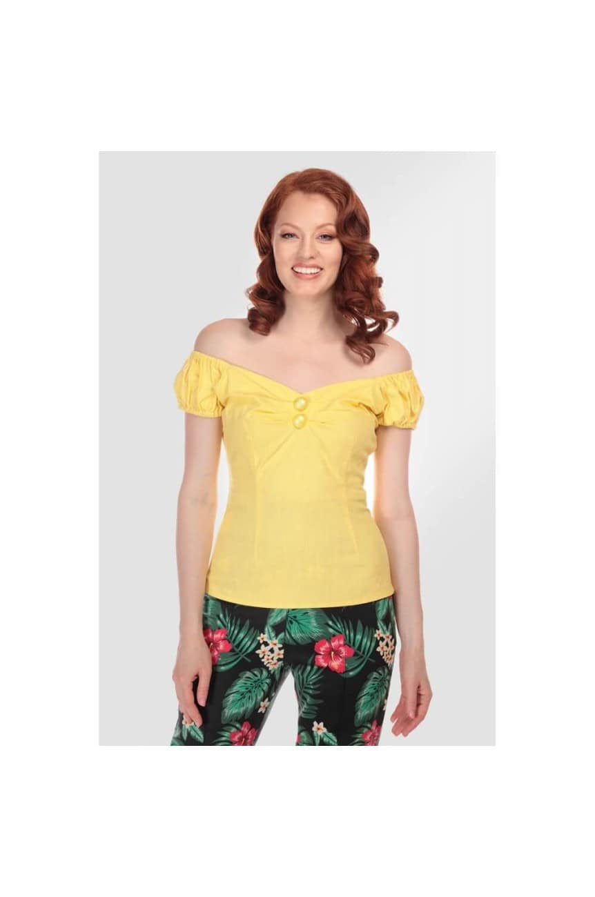Top vintage jaune col bateau