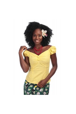 Top vintage jaune col bateau