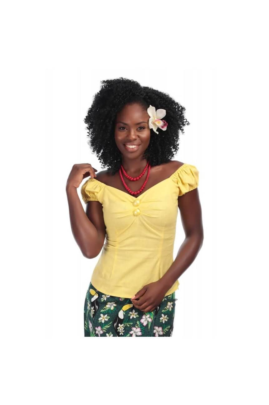 Top vintage jaune col bateau