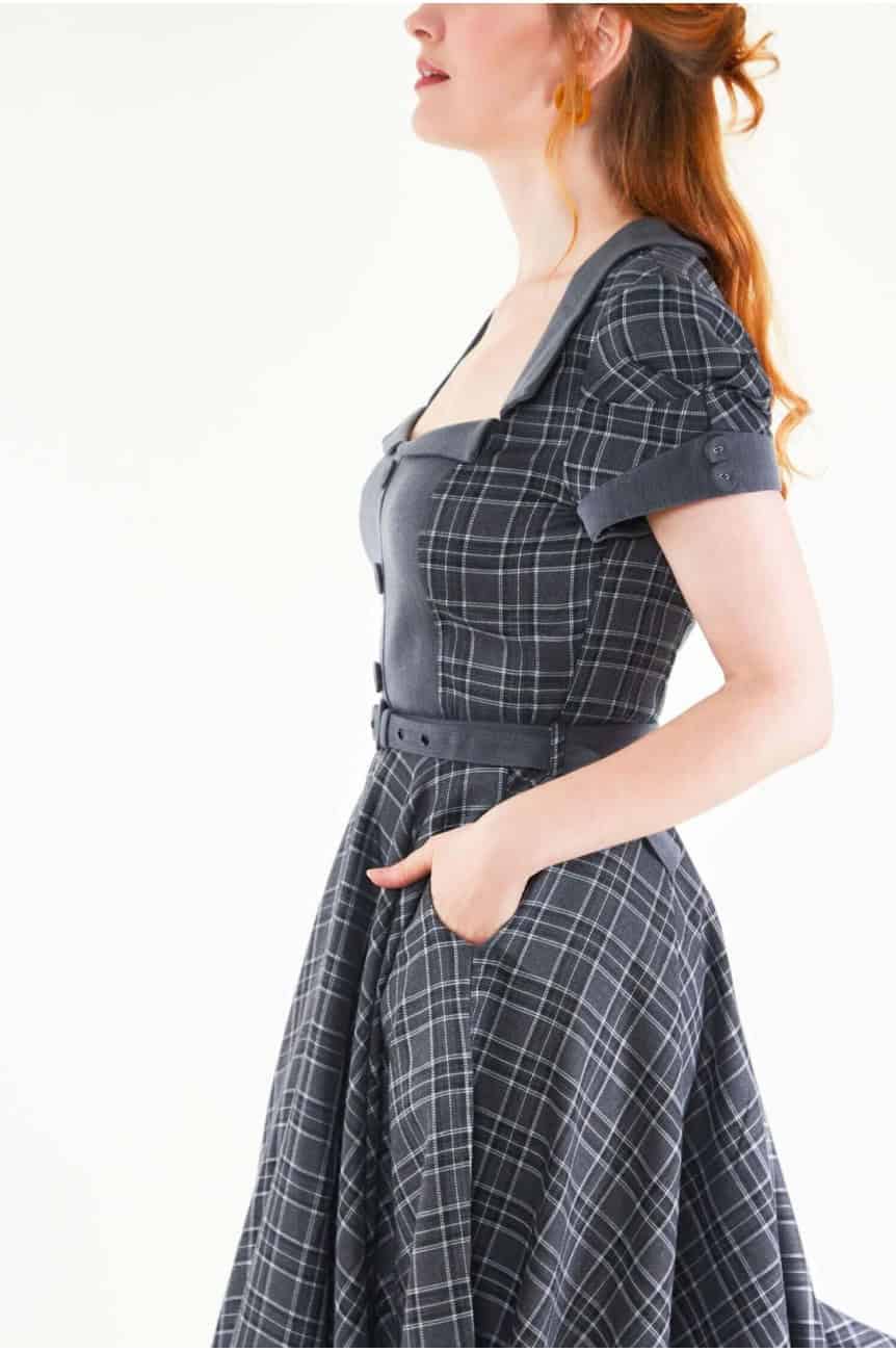 Robe tartan grise longue