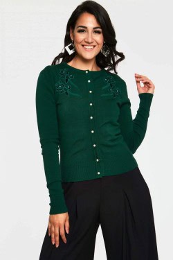 Cardigan retro vert brodé